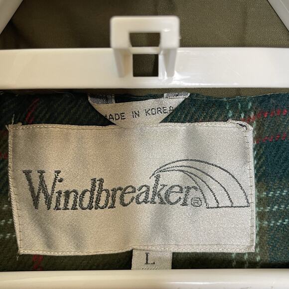 Vtg Windbreaker Army Green Flannel Lined Hunting Field Vest Packable Hood 80s L - Picture 7 of 10